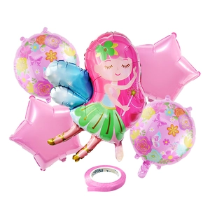 Detalle de set de globos de hada con formas de estrella y motivos florales