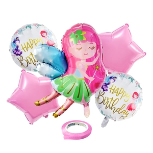 Detalle de set globos de hada con estrellas y globos redondos para cumpleaños