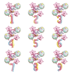 Unicorn Aluminum Foil Balloons Rainbow Gradient Number Birthday Party Decoration Kids Baby
