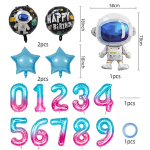 Set de globos de astronauta con estrellas de aluminio y números degradados de colores