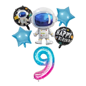 Set de 6 globos de astronauta con estrellas y número 9 degradado para decoración fiesta