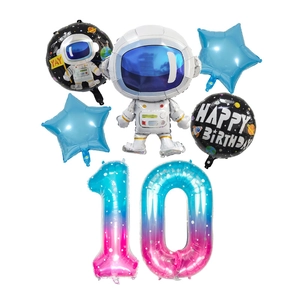 Set de globos de astronauta con número 10, estrellas y formas de feliz cumpleaños