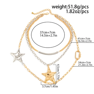 Detailed dimension guide for the multilayer star pendant necklace with gold and silver finish