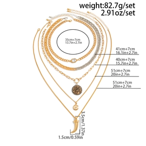 Detailed view of layered bohemian necklaces with coin pendants and geometric crystals