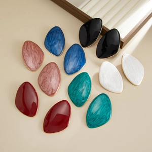 Retro geometric enamel earrings in multiple colors with gold metal edges