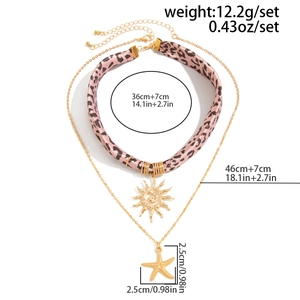 Detaillierte Größenangaben für pinkfarbenes Leopard-Choker und Seestern-Anhänger Kette