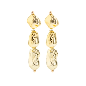 Modern gold triple-drop irregular metal earrings with smooth liquid-like organic texture