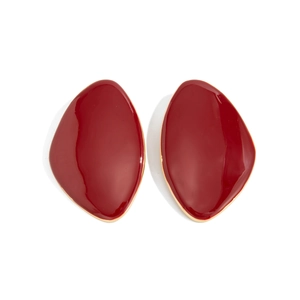 French vintage wine red geometric enamel earrings with gold metal frame edges