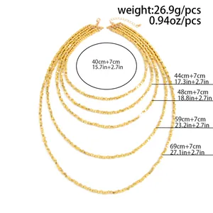 Detailed size chart for five-layer CCB beaded necklace showing lengths and weight details
