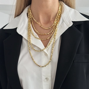 Gold CCB Cube Beaded Layered Necklace Minimalist Geometric Multi Strand Chain Jewelry For Women Elegant Old Money Style