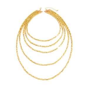Elegant multi-layered gold beaded square necklace with adjustable lobster clasp design