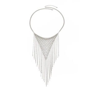 Silver mesh fringe tassel necklace body chain with adjustable lobster clasp in V-shape