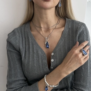 Geometric Waterdrop Faceted Pendant Necklace Copper Alloy Acrylic Rhinestones Long Chain Jewelry Women Fashion Bohemian Style