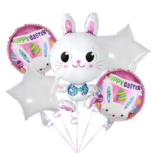 5er-Set Osterluftballons mit Hase, Sternen und rosa Happy Easter runden Folienballons