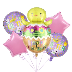 Detailansicht von einem 5-teiligen Oster-Folienballon-Set mit Küken Hase und Sternen