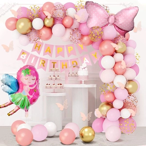 Fairy Butterfly Balloon Arch Kit Latex Aluminum Foil Birthday Party Decorations Princess Theme Pink Gold White Sequin Girls