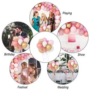 Detail of pink and gold balloon arch kit for wedding and birthday party decorations