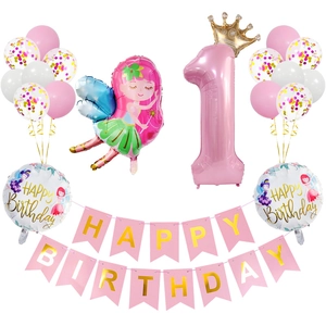 Kit déco 1er anniversaire rose et or avec ballon fée et grand chiffre de 40 pouces