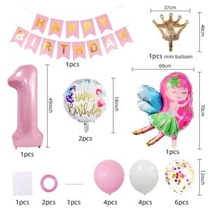 Kit de décoration 1er anniversaire fée rose 32 pièces avec ballon chiffre et bannière