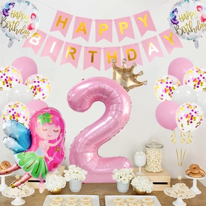 Kit décoration 2ème anniversaire thème fée avec ballon chiffre 2 et bannière