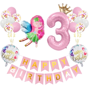 Ensemble Décoration Fête Anniversaire Thème Fée Ballon Nombre Rose Bannière Happy Birthday Ballon Fée pour Filles