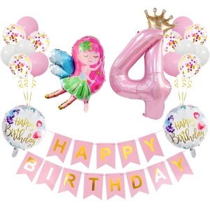 Détail du kit d'anniversaire 4 ans avec ballon fée et chiffre 4 géant rose