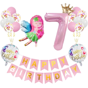 Kit déco 7ème anniversaire avec ballons fée, chiffre 7 rose à couronne et bannière de fête