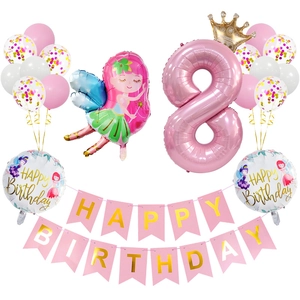 Kit de ballons rose numéro 8 avec fée des fleurs et bannière décorative Happy Birthday
