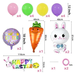Detailed set of Easter latex balloons with bunny shapes and Happy Easter banner
