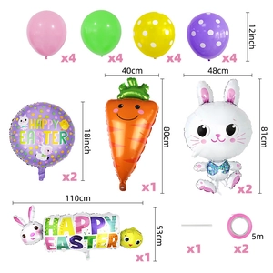 Detailed list of Easter balloon set with rabbit, carrot and Happy Easter foil balloons