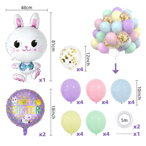 Detailed components of Easter bunny balloon set with dimensions and quantities shown