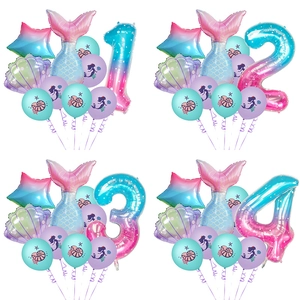 Ensemble de Ballons Anniversaire Thème Sirène Avec Chiffre Dégradé Étoile Coquillage Latex pour Filles Décoration