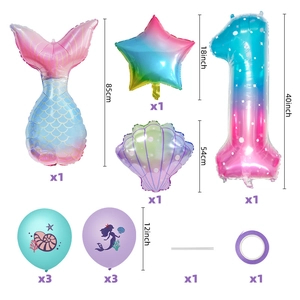Set déco anniversaire sirène avec ballons étoile de mer, coquillage et chiffre un