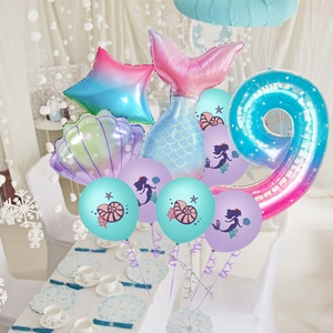 Kit ballons sirène féerique avec chiffre 9 et étoile dégradée pour fête de bébé