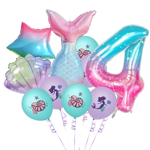 Kit ballons fête sirène avec chiffre 4 géant et décorations aux dégradés de couleurs