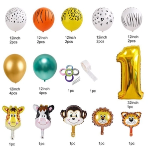 Set de ballons fête animaux avec chiffre 1 doré et ballons aluminium jungle