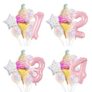 Globo de Papel de Aluminio con Forma de Helado Color Macarrón Estrella Confeti Globos de Látex para Decoración de Fiesta Infantil
