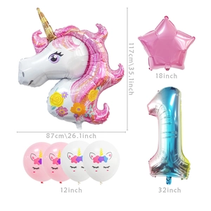 Regenbogen Einhorn Ballon Set mit 32-Zoll Zahl 1 für Mädchen Geburtstagsparty Deko