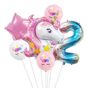 Einhorn-Geburtstagsballon-Set mit 32-Zoll Regenbogen Nummer 2 und Folienstern