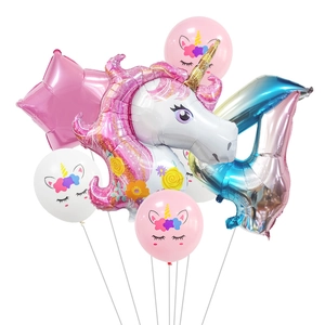 Regenbogen Einhorn Luftballon Set mit Farbverlauf Nummer 4 für Geburtstagsfeiern