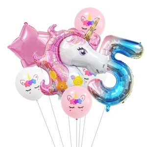 Regenbogen Einhorn Partyballons Set mit 32-Zoll Zahl 5 zum 5. Mädchengeburtstag