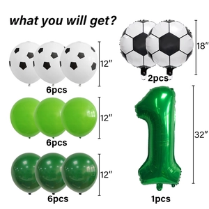 Soccer themed birthday decoration set with green number 1 and latex football balloons