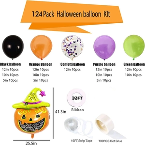 124-piece Halloween balloon arch kit with large pumpkin wizard foil balloon decoration