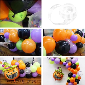 Detail of Halloween balloon arch kit with wizard pumpkin foil and multi-color latex balloons
