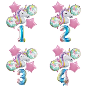 Einhorn Geburtstag Party Dekoration Ballons Regenbogen Verlauf Digitaler Ballon Mit Einhornkopf Stern Rund Folienballons