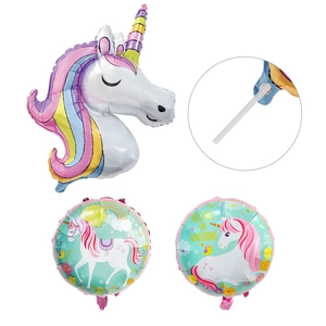 32-Zoll Regenbogen-Einhorn-Folienballon-Set mit großem Kopf und runden Motivballons