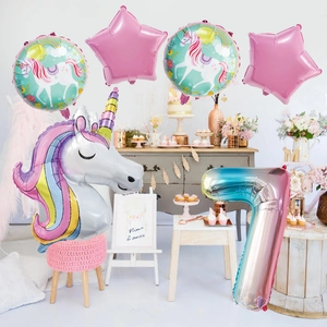 32 Zoll Einhorn Luftballon Set mit Regenbogen Zahl 7 für Kindergeburtstag Dekoration