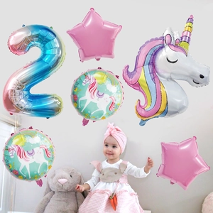 Regenbogen Einhorn Zahl 2 Ballon-Set für die Dekoration zum 2. Geburtstag