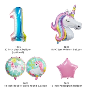 Einhorn-Ballon-Set mit Regenbogen-Zahl 1 und Sternballons aus hochwertiger Alufolie