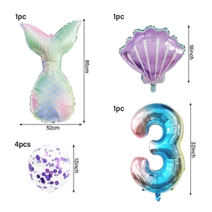 Detalle del globo número 3 de 32 pulgadas con cola de sirena y globos de papel de concha